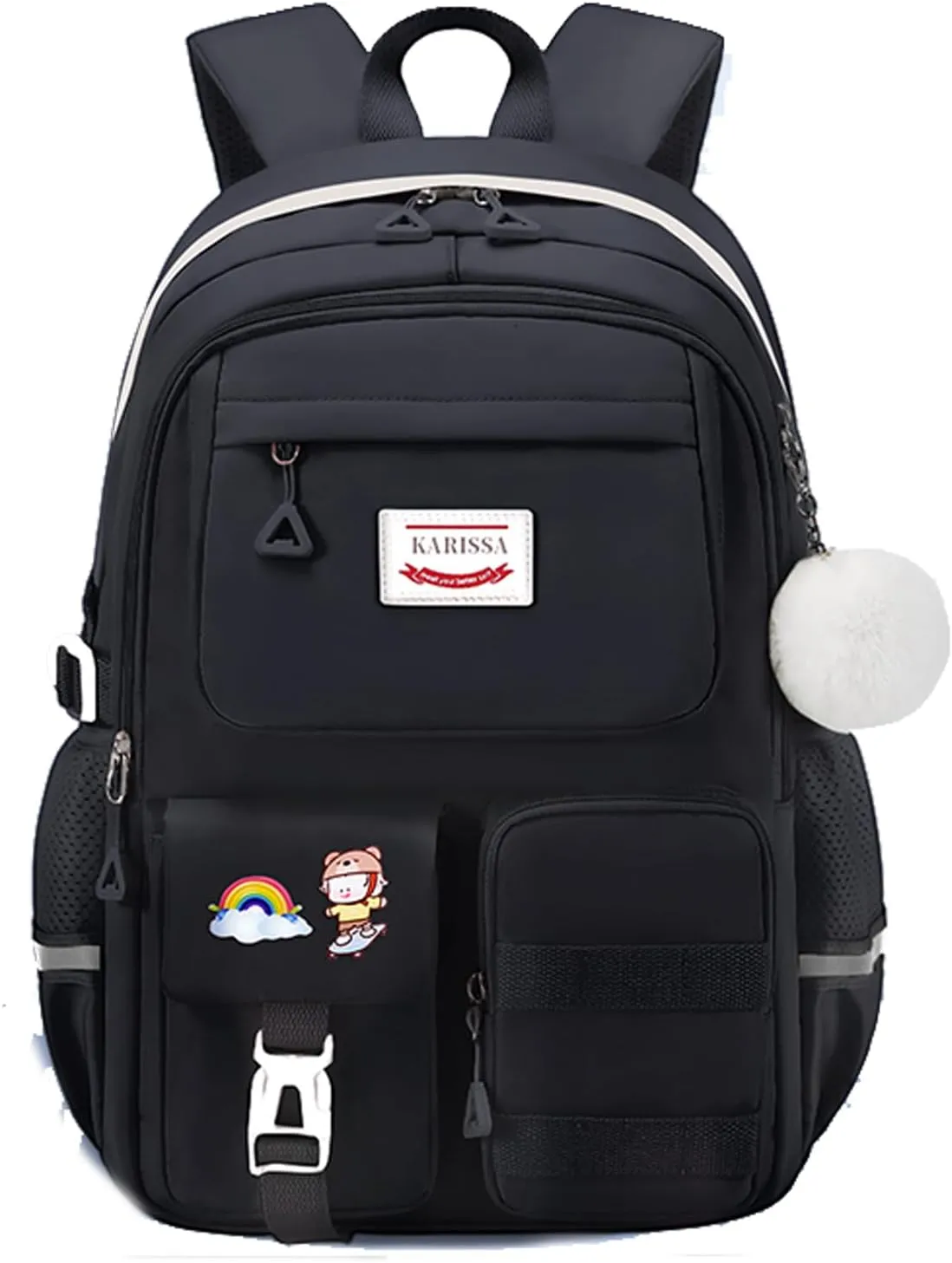 Kawaii Girls Backpack for Kids Teens Cute Laptop Bookbag for College Middle High Elementary School Student with Lunch Box, Black