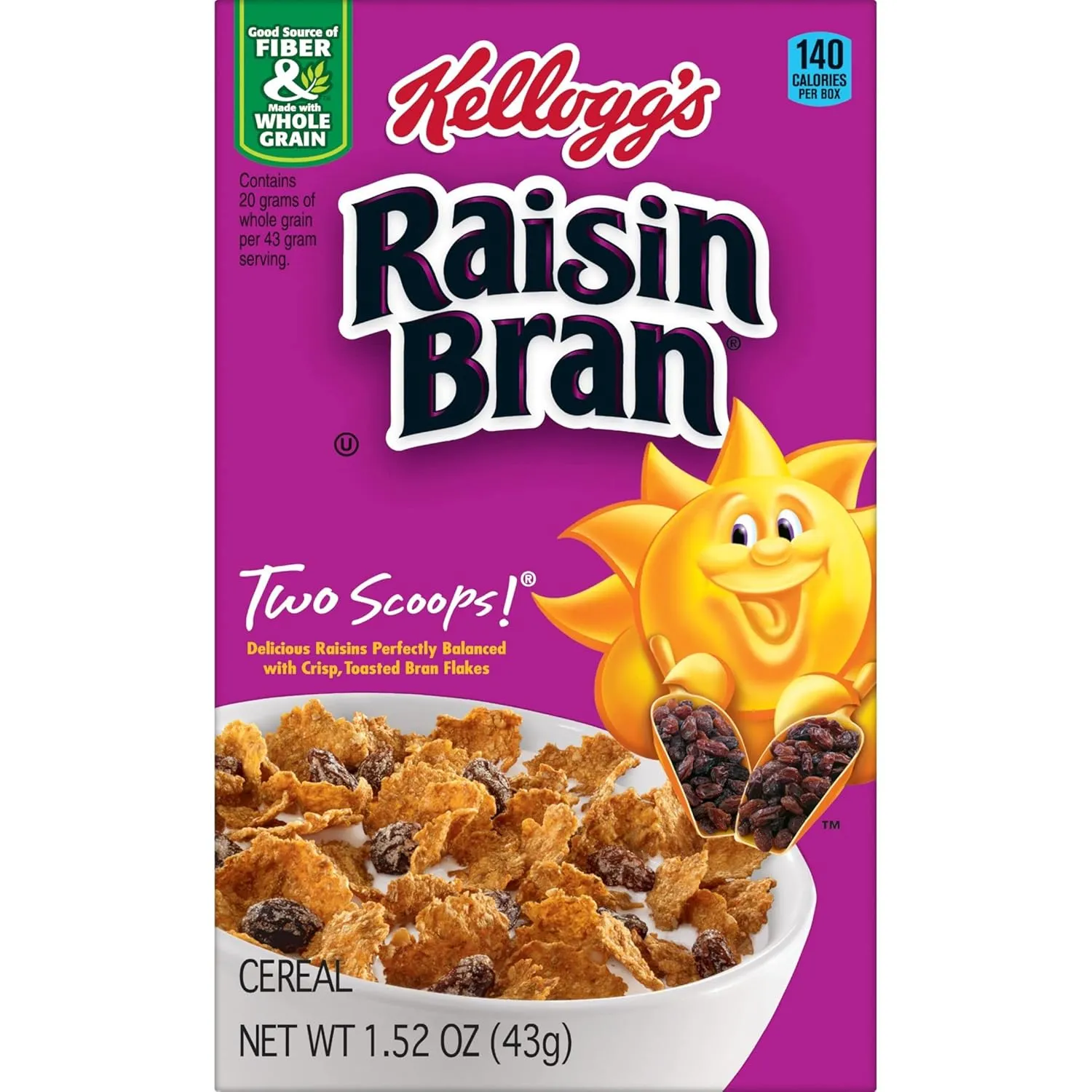 Kellogg's Raisin Bran, Breakfast Cereal, Original, 1.52oz (70 Count)