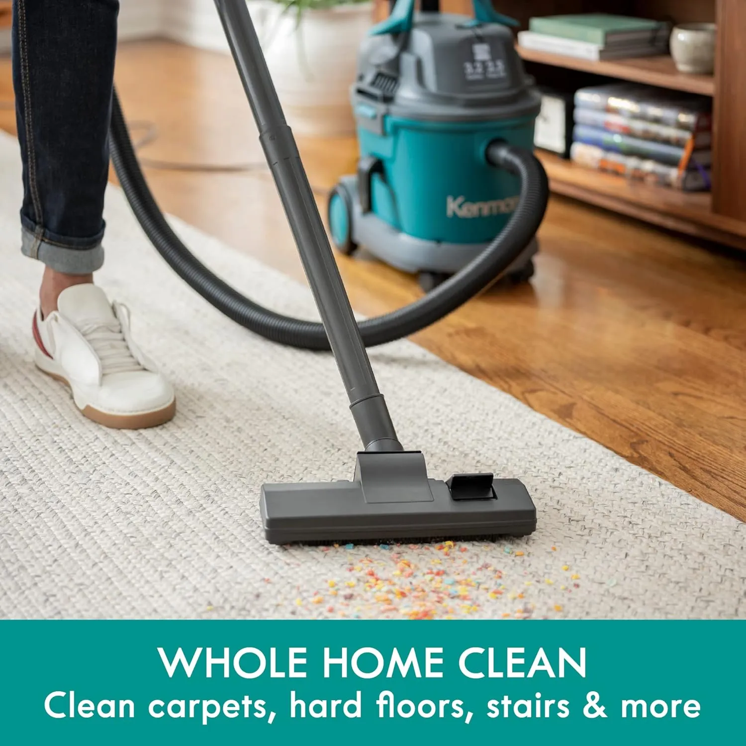Kenmore KW3030 Wet Dry Canister 3.2 Gallon 2.5 Peak HP Vacuum Cleaner with Extension Wands Tool Storage & Wall Bracket for Garage, Car, Home, 3.2 Gallons, Green