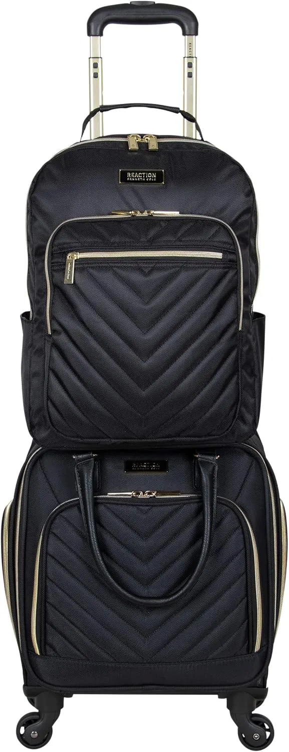 Kenneth Cole REACTION Chelsea 2-Piece Bundle - 17" 4-Wheel Spinner Underseat Carry-On Luggage & Matching 15" Laptop Backpack, Black