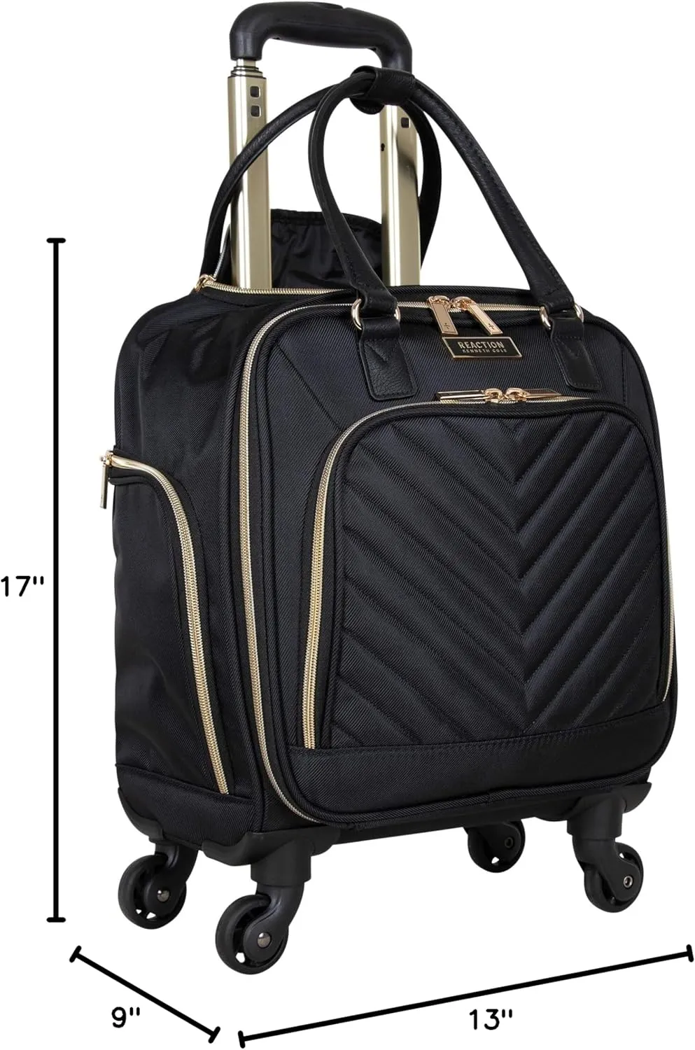 Kenneth Cole REACTION Chelsea 2-Piece Bundle - 17" 4-Wheel Spinner Underseat Carry-On Luggage & Matching 15" Laptop Backpack, Black