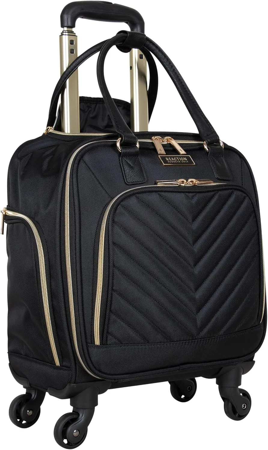 Kenneth Cole REACTION Chelsea 2-Piece Bundle - 17" 4-Wheel Spinner Underseat Carry-On Luggage & Matching 15" Laptop Backpack, Black
