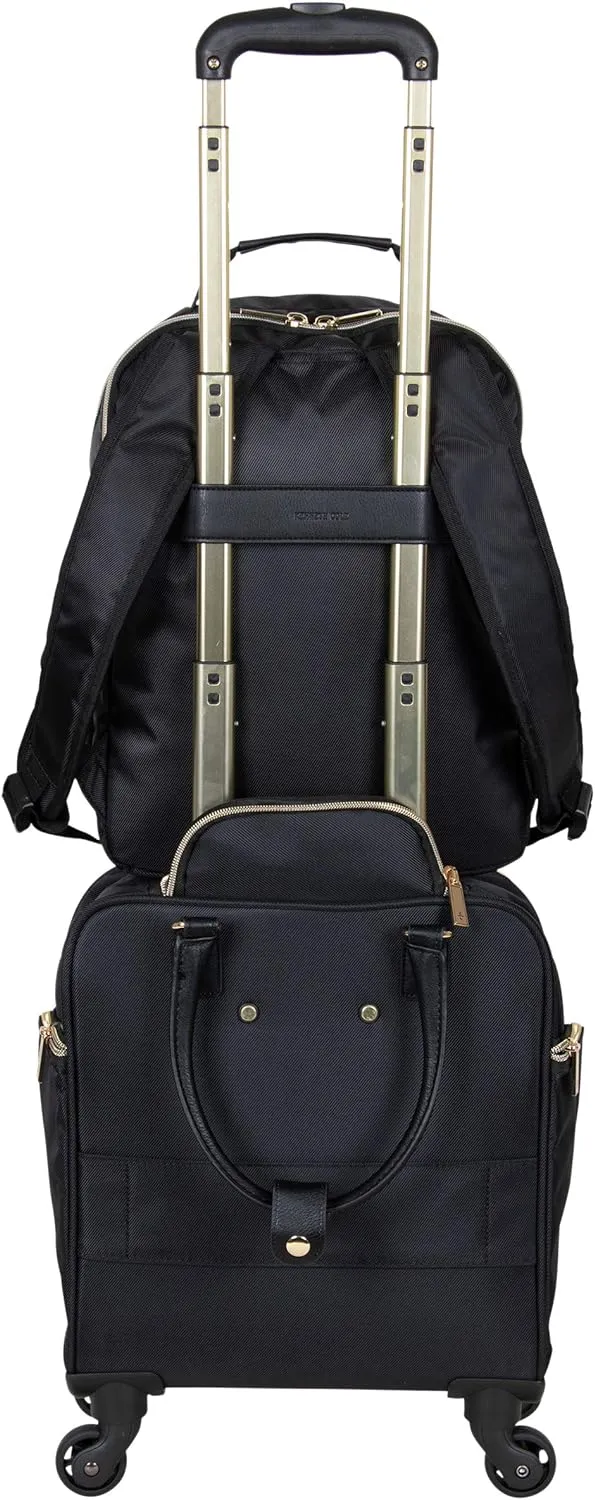 Kenneth Cole REACTION Chelsea 2-Piece Bundle - 17" 4-Wheel Spinner Underseat Carry-On Luggage & Matching 15" Laptop Backpack, Black