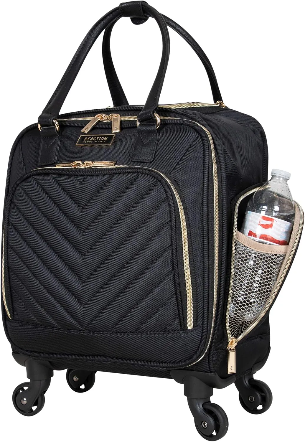 Kenneth Cole REACTION Chelsea 2-Piece Bundle - 17" 4-Wheel Spinner Underseat Carry-On Luggage & Matching 15" Laptop Backpack, Black