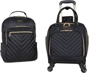 Kenneth Cole REACTION Chelsea 2-Piece Bundle - 17" 4-Wheel Spinner Underseat Carry-On Luggage & Matching 15" Laptop Backpack, Black