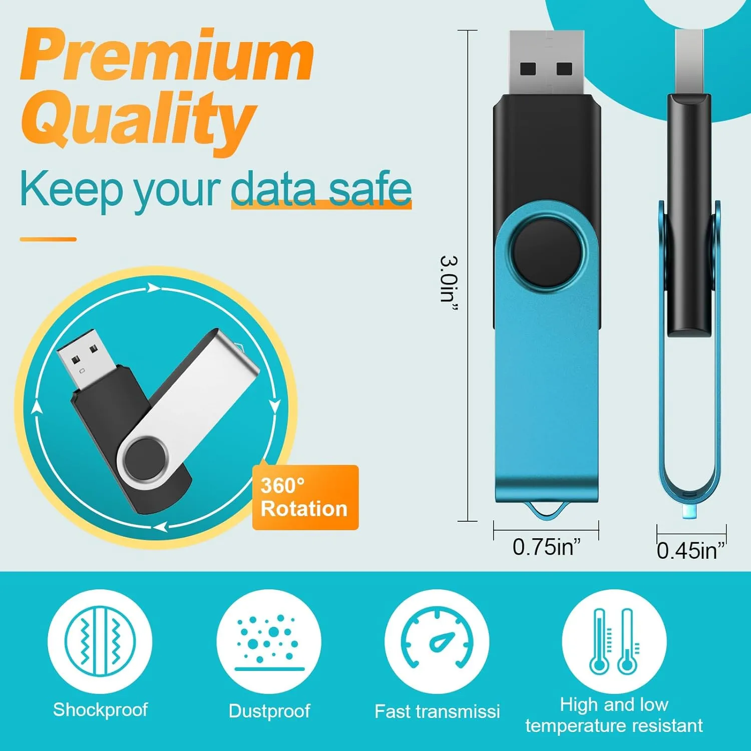 Kepmem USB Flash Drive 4GB 10 Pack USB 2.0 Thumb Drives 4 GB Memory Sticks Portable Jump Drive Bulk Swivel 10 Pieces Zip Drives Mixed Colors Pendrive Data Storage and Backup