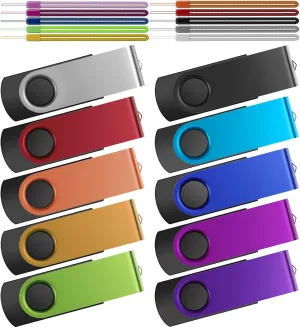 Kepmem USB Flash Drive 4GB 10 Pack USB 2.0 Thumb Drives 4 GB Memory Sticks Portable Jump Drive Bulk Swivel 10 Pieces Zip Drives Mixed Colors Pendrive Data Storage and Backup