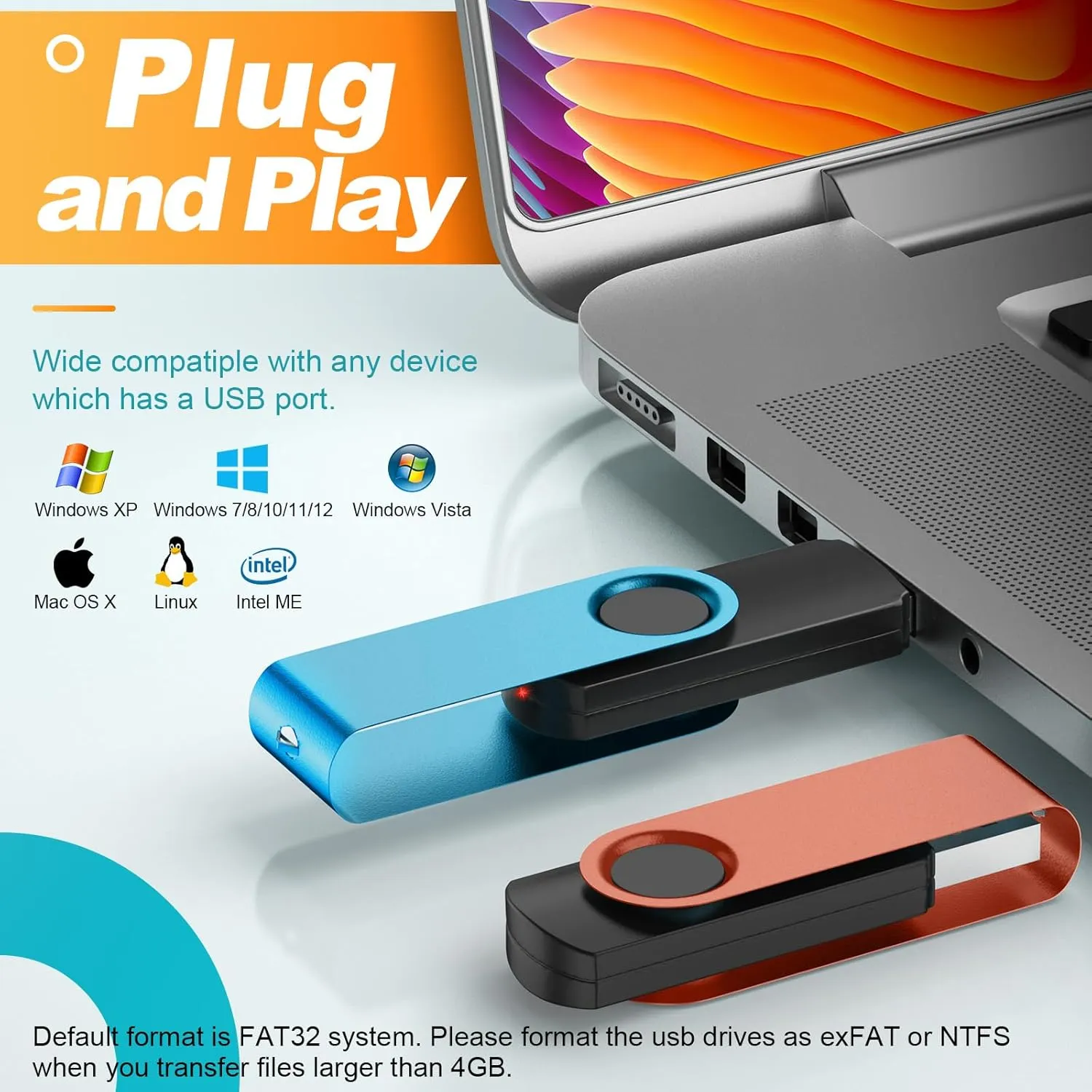 Kepmem USB Flash Drive 4GB 10 Pack USB 2.0 Thumb Drives 4 GB Memory Sticks Portable Jump Drive Bulk Swivel 10 Pieces Zip Drives Mixed Colors Pendrive Data Storage and Backup