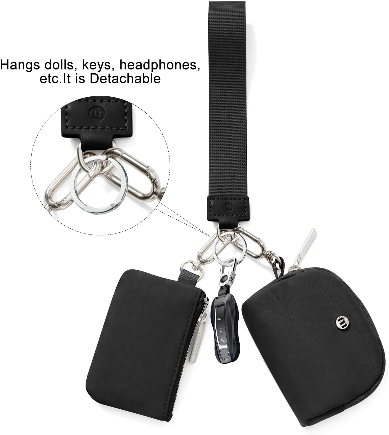 Keychain Wallet Mini Zip Around Wristlet Wallets for Women Detachable Dual Pouch Wristlet Portable Coin Purse Small Wallets