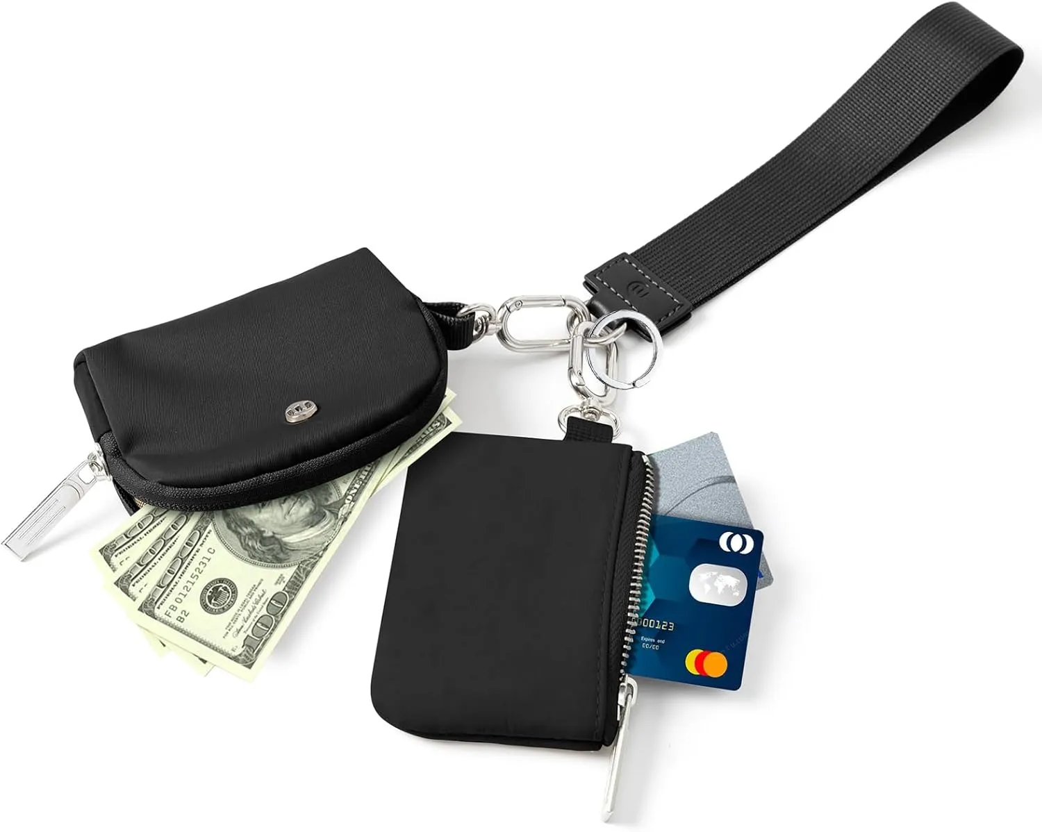 Keychain Wallet Mini Zip Around Wristlet Wallets for Women Detachable Dual Pouch Wristlet Portable Coin Purse Small Wallets