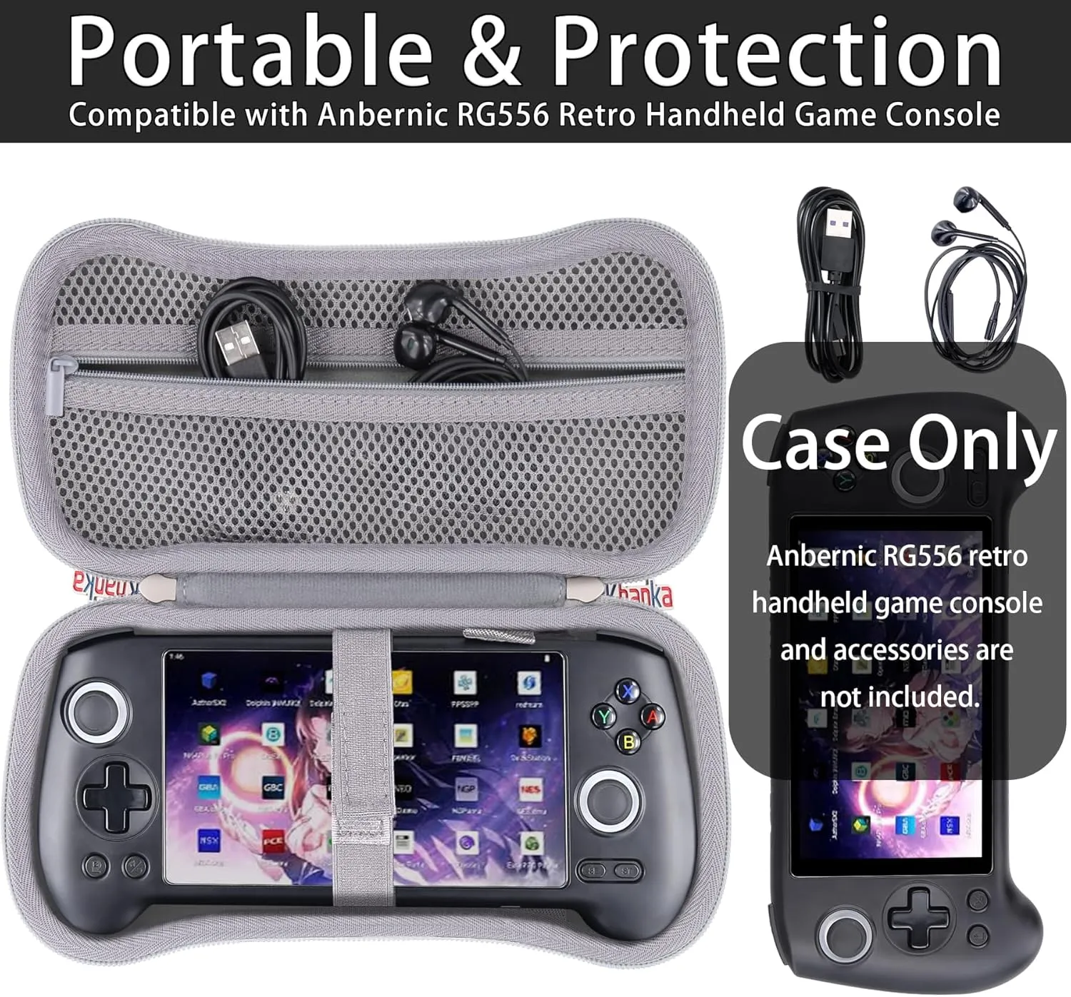 khanka Hard Travel Case Replacement for Anbernic RG556 Retro Handheld Game Console,Case Only. (Grey)