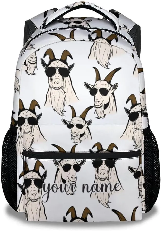 Kids Backpack for Girls - 17 Inch Cute Custom Middle School Backpack for Goat Lovers - White Lightweight Durable Bookbag for Boys