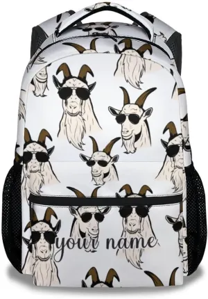 Kids Backpack for Girls - 17 Inch Cute Custom Middle School Backpack for Goat Lovers - White Lightweight Durable Bookbag for Boys