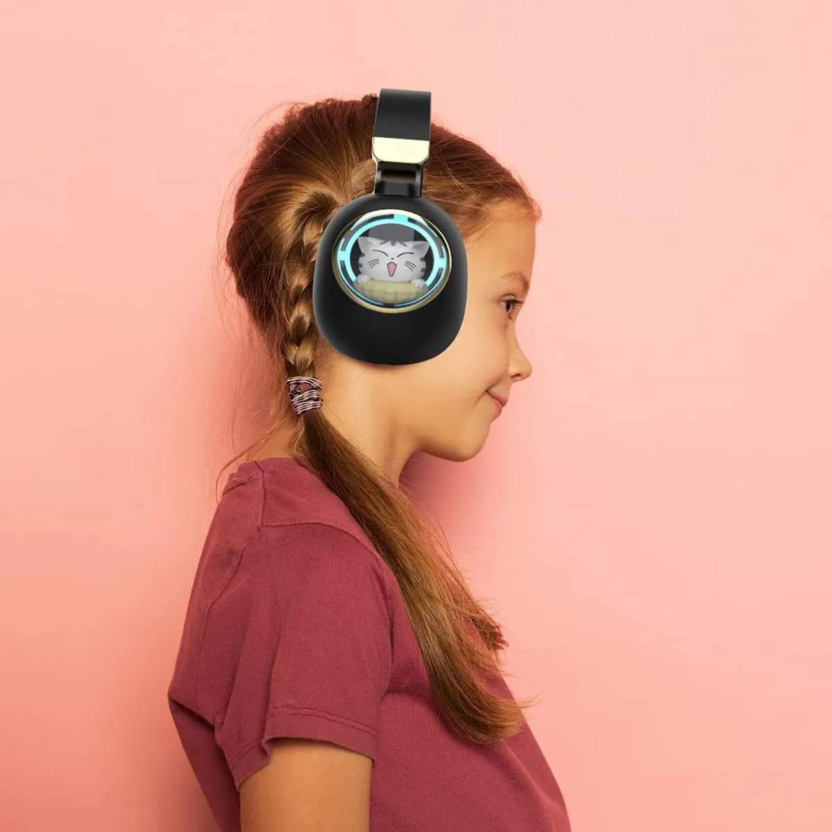 Kids Bluetooth Headphones - Light Up Cat Over Ear Kids Wireless Noise Cancelling Headphones with Microphone for Kids for School Gaming Headset Headphones for IPad Kindle Tablet PC Travel (Black Gold)
