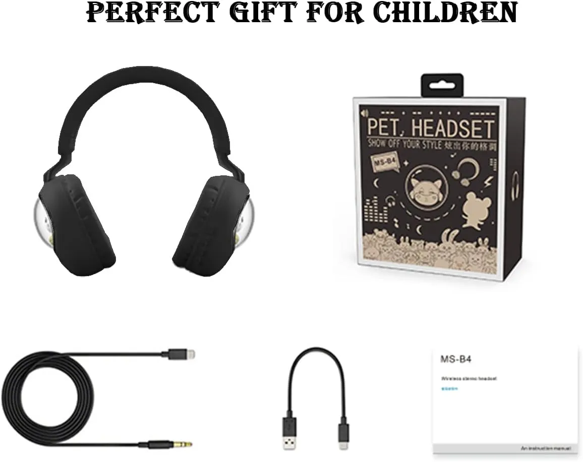Kids Bluetooth Headphones - Light Up Cat Over Ear Kids Wireless Noise Cancelling Headphones with Microphone for Kids for School Gaming Headset Headphones for IPad Kindle Tablet PC Travel (Black Gold)