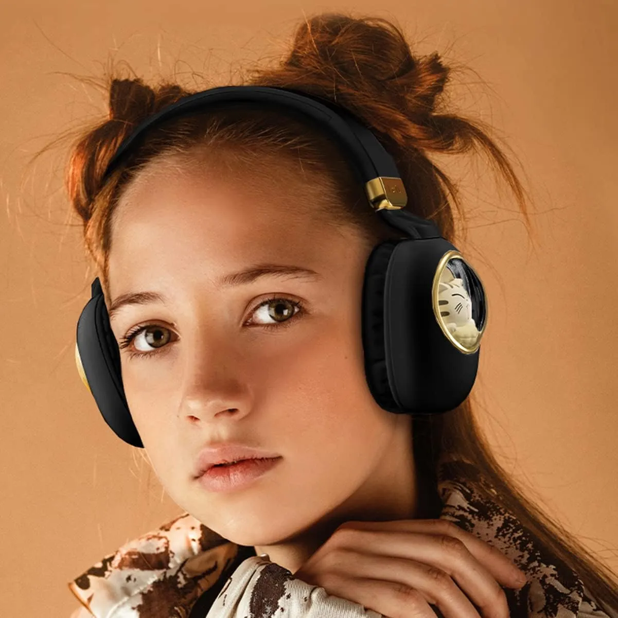 Kids Bluetooth Headphones - Light Up Cat Over Ear Kids Wireless Noise Cancelling Headphones with Microphone for Kids for School Gaming Headset Headphones for IPad Kindle Tablet PC Travel (Black Gold)