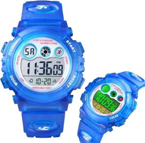 Kids Digital Sports Watch, Waterproof Outdoor Electronic Watch with Alarm, Stopwatch, Backlight, 12 and 24 Hour Time, Adjustable Strap for Boys and Girls