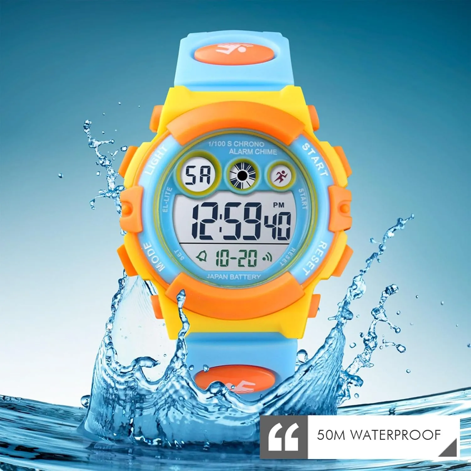 Kids Digital Sports Watch, Waterproof Outdoor Electronic Watch with Alarm, Stopwatch, Backlight, 12 and 24 Hour Time, Adjustable Strap for Boys and Girls