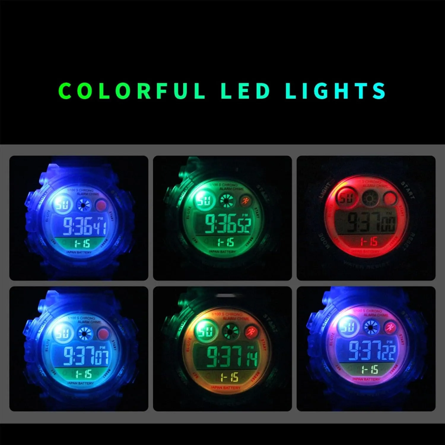 Kids Digital Sports Watch, Waterproof Outdoor Electronic Watch with Alarm, Stopwatch, Backlight, 12 and 24 Hour Time, Adjustable Strap for Boys and Girls