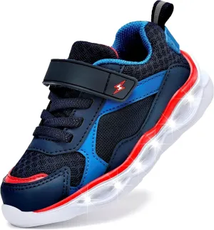 Kids LED Light Up Sneakers Breathable Sport Casual Girls Boys Shoes Adjustable Strap Flashing for Toddler/Little Kid