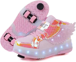 Kids Light Up Roller Skate Shoes USB Rechargeable Comfort Perfect for Sidewalks Parks & Family Outings(Pink,13.5 Little Kid)