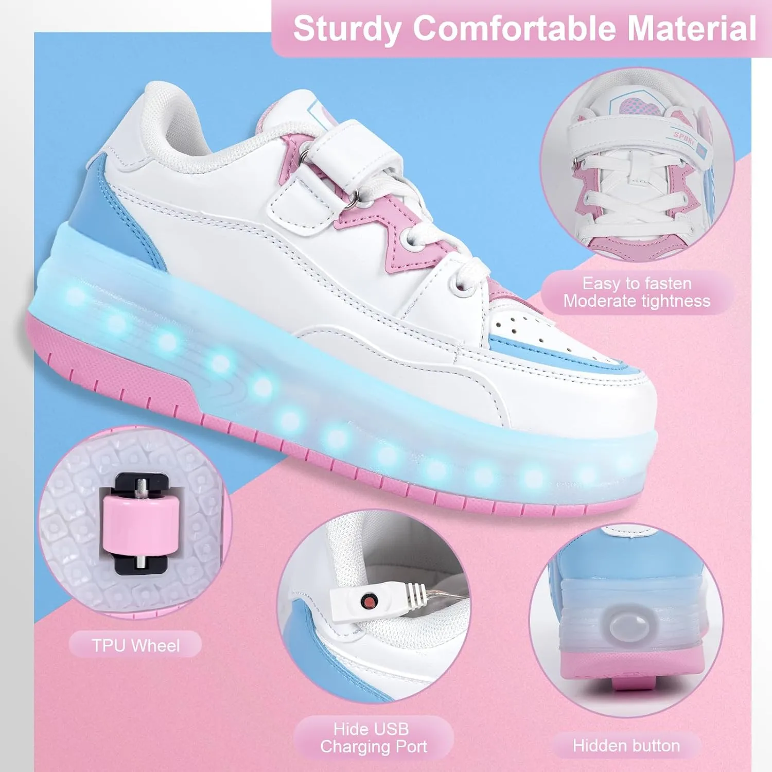 Kids Roller Skate Shoes - Rechargeable Wheels, Fashion Color, Shiny, Birthday for Boys and Girls