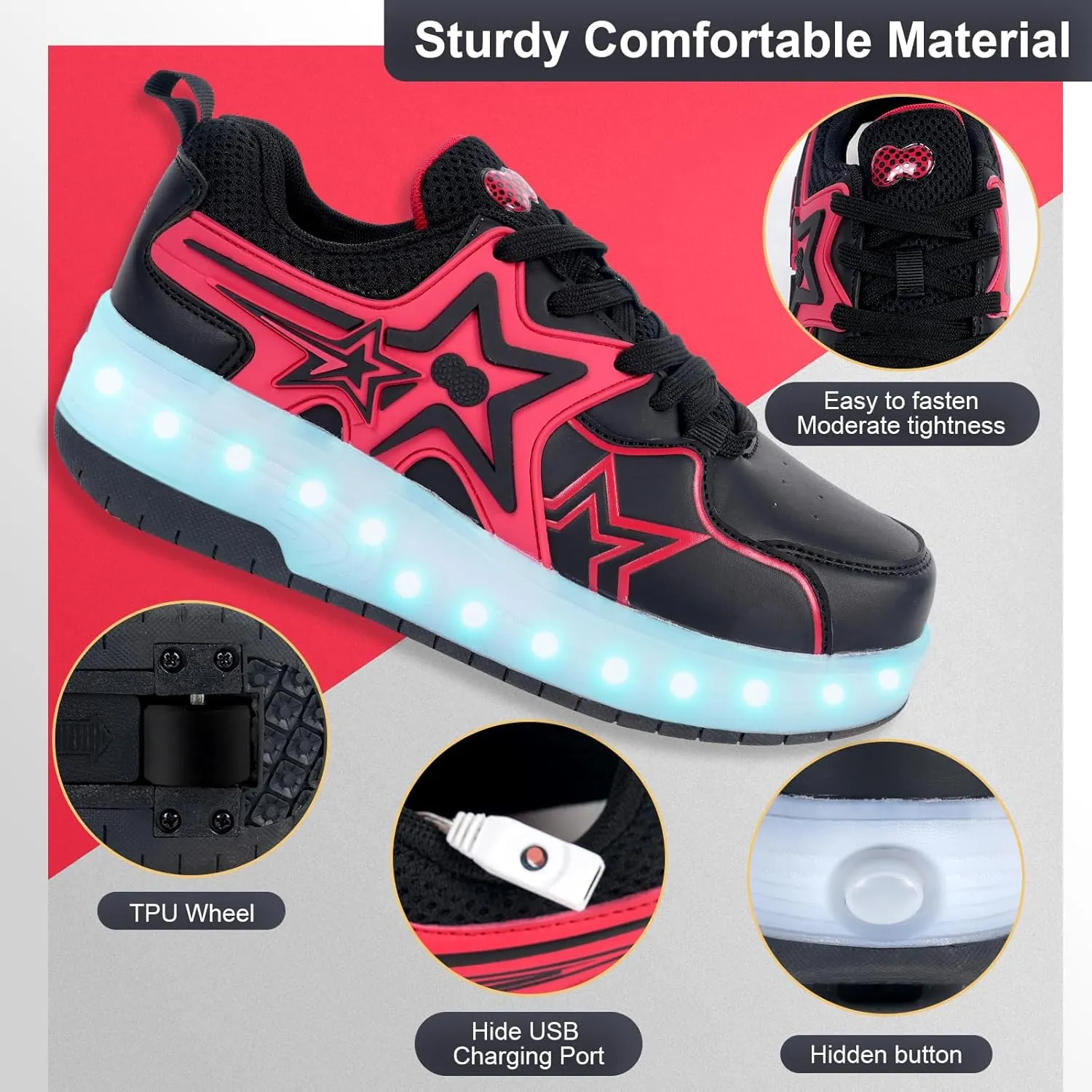Kids Roller Skate Shoes - Rechargeable Wheels, Fashion Color, Shiny, Birthday for Boys and Girls