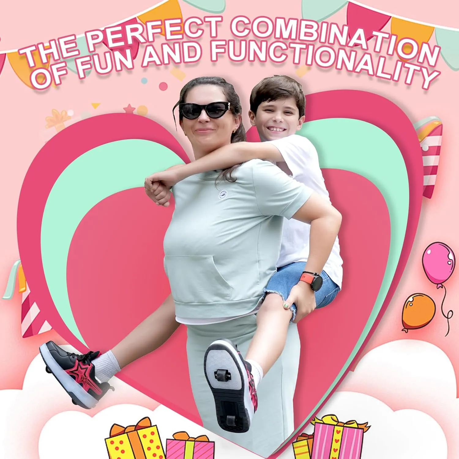 Kids Roller Skate Shoes - Rechargeable Wheels, Fashion Color, Shiny, Birthday for Boys and Girls