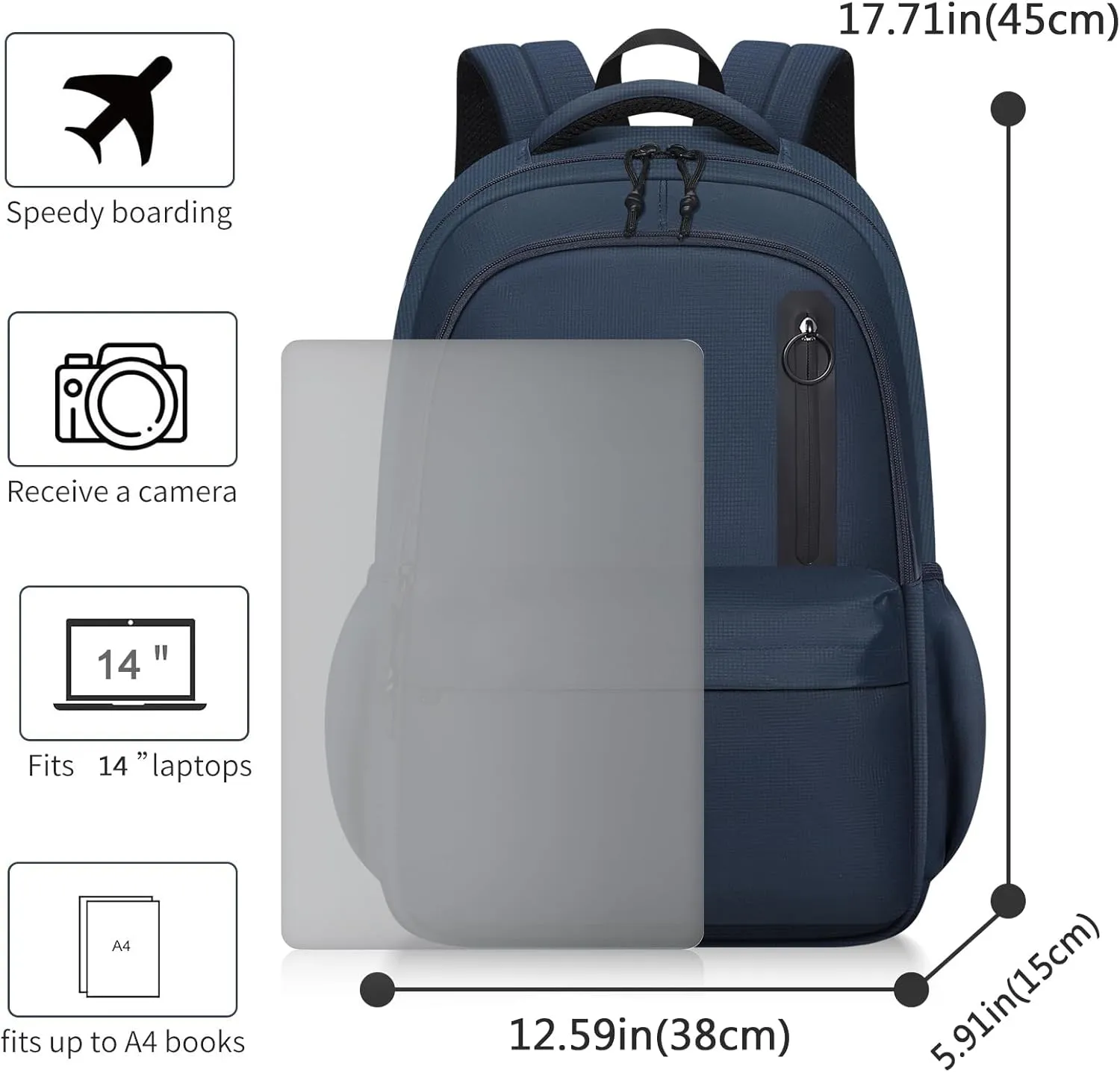 Kids School Bakcpack for Women Aesthetic Laptop Backpack Blue Lightweight College Bookbag Travel Casual Daypack