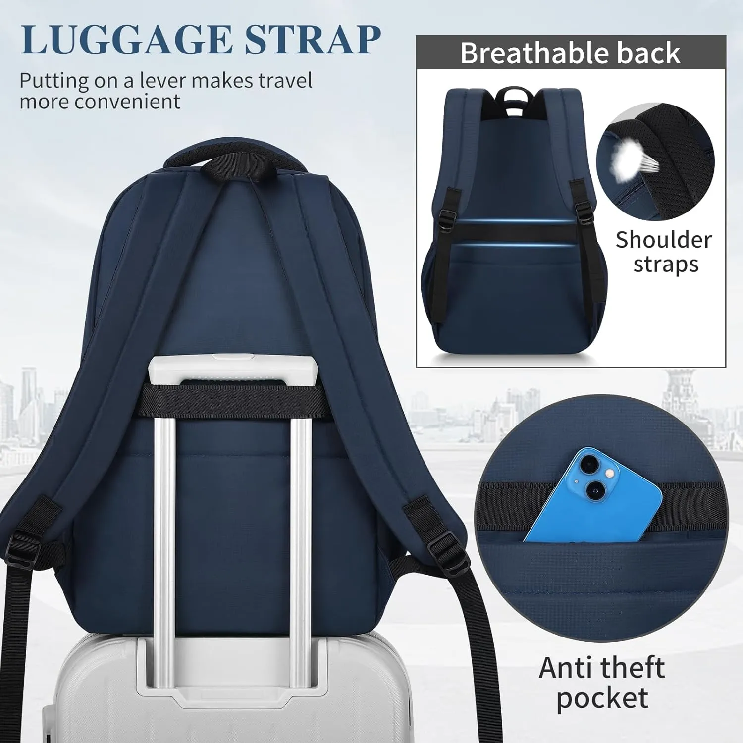 Kids School Bakcpack for Women Aesthetic Laptop Backpack Blue Lightweight College Bookbag Travel Casual Daypack