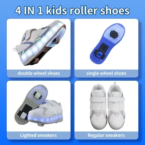 Kids Shoes with Double Wheels - Upgraded Kids Roller Shoes for Gifts, Retractable Wheels Skateboarding Shoes for Kids Sneakers Light Up Rechargeable for Birthday Party Gift