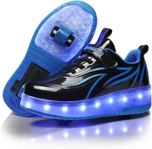 Kids Shoes with Double Wheels - Upgraded Kids Roller Shoes for Gifts, Retractable Wheels Skateboarding Shoes for Kids Sneakers Light Up Rechargeable for Birthday Party Gift
