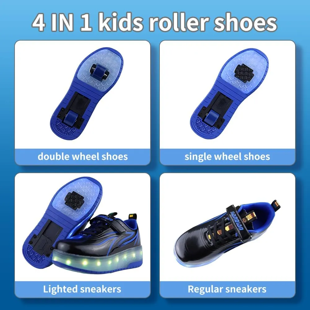 Kids Shoes with Double Wheels - Upgraded Kids Roller Shoes for Gifts, Retractable Wheels Skateboarding Shoes for Kids Sneakers Light Up Rechargeable for Birthday Party Gift