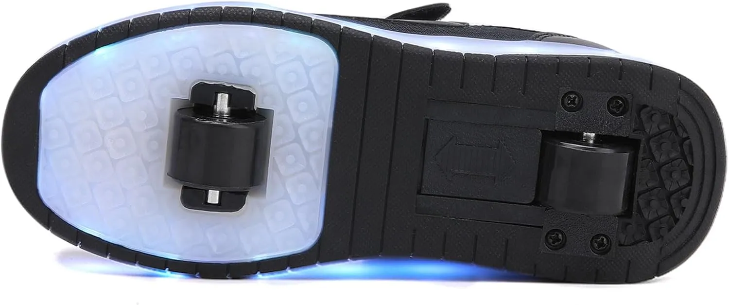 Kids Shoes with Double Wheels - Upgraded Kids Roller Shoes for Gifts, Retractable Wheels Skateboarding Shoes for Kids Sneakers Light Up Rechargeable for Birthday Party Gift