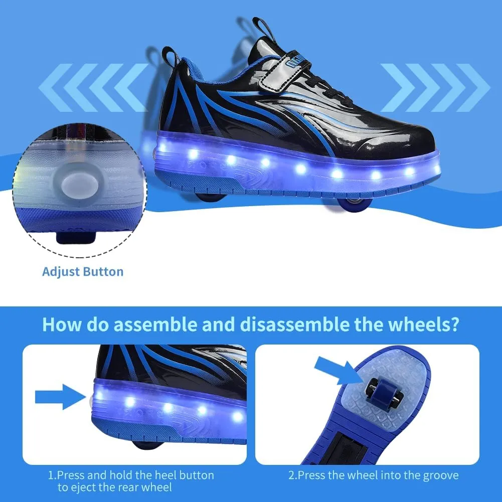 Kids Shoes with Double Wheels - Upgraded Kids Roller Shoes for Gifts, Retractable Wheels Skateboarding Shoes for Kids Sneakers Light Up Rechargeable for Birthday Party Gift
