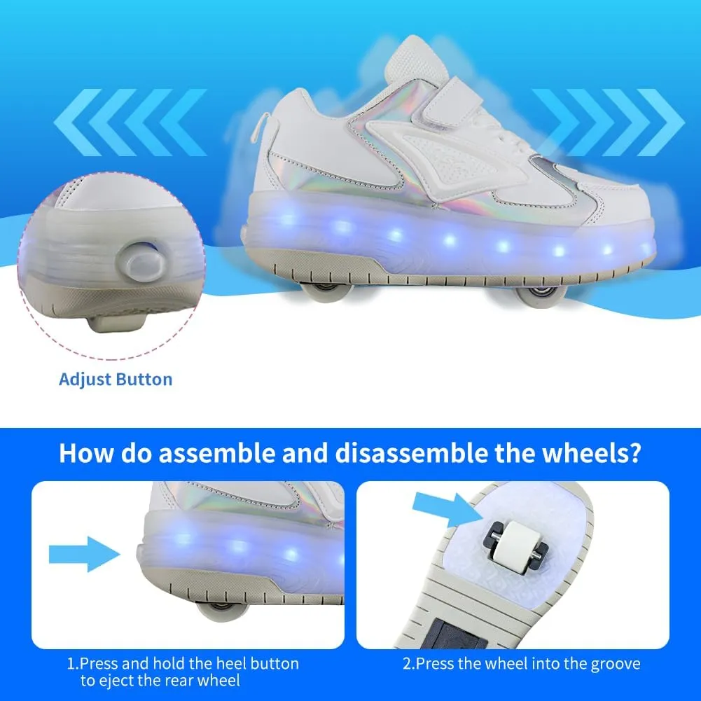 Kids Shoes with Double Wheels - Upgraded Kids Roller Shoes for Gifts, Retractable Wheels Skateboarding Shoes for Kids Sneakers Light Up Rechargeable for Birthday Party Gift