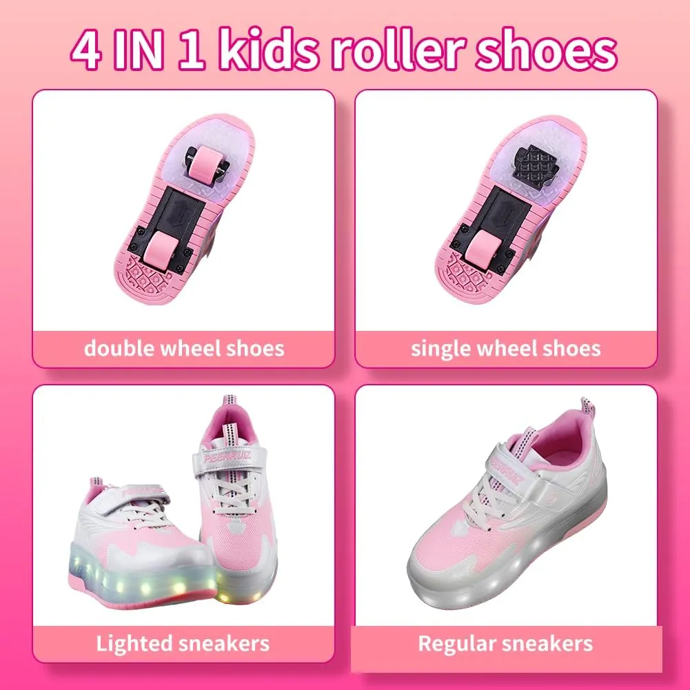 Kids Shoes with Double Wheels - Upgraded Kids Roller Shoes for Gifts, Retractable Wheels Skateboarding Shoes for Kids Sneakers Light Up Rechargeable for Birthday Party Gift