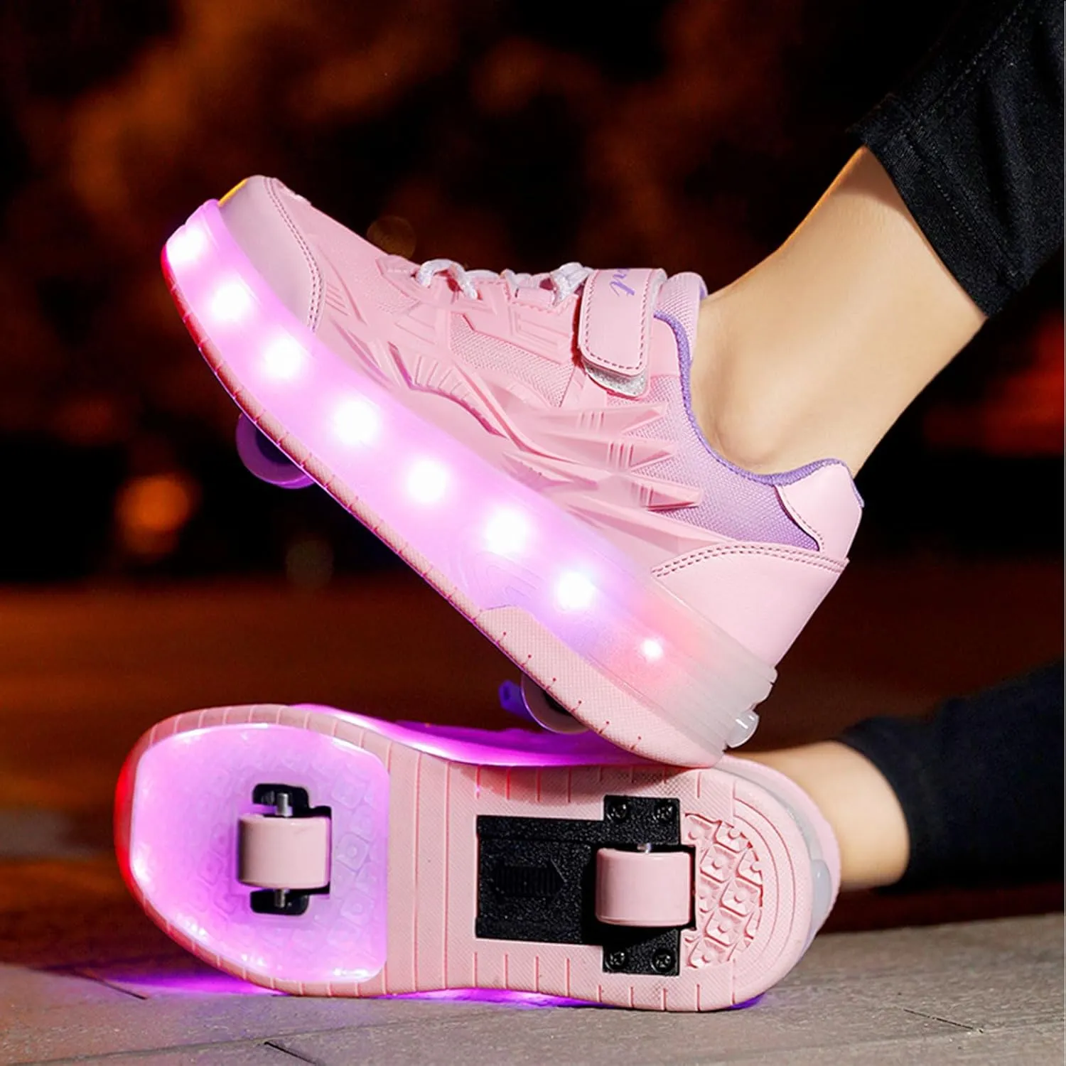 Kids Shoes with Double Wheels - Upgraded Kids Roller Shoes for Gifts, Retractable Wheels Skateboarding Shoes for Kids Sneakers Light Up Rechargeable for Birthday Party Gift