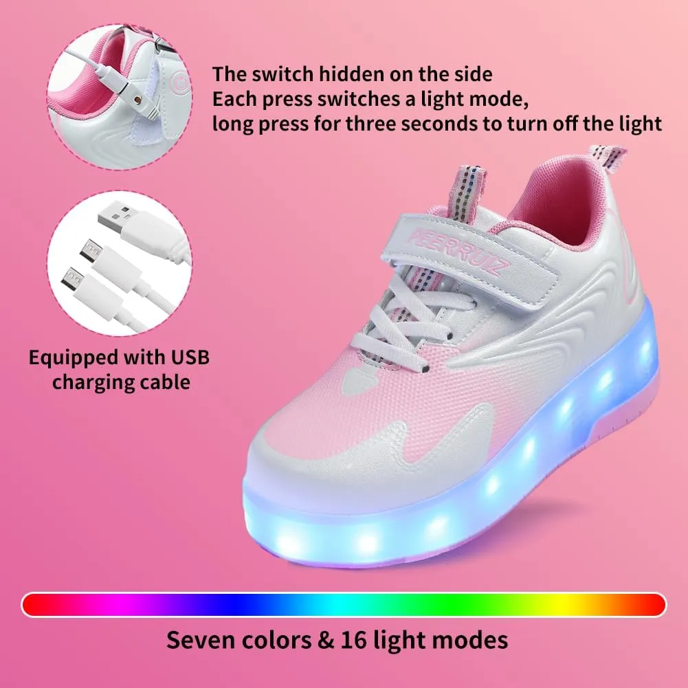 Kids Shoes with Double Wheels - Upgraded Kids Roller Shoes for Gifts, Retractable Wheels Skateboarding Shoes for Kids Sneakers Light Up Rechargeable for Birthday Party Gift