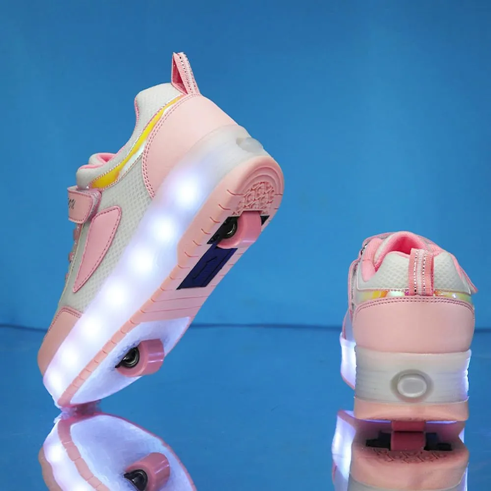 Kids Shoes with Double Wheels - Upgraded Kids Roller Shoes for Gifts, Retractable Wheels Skateboarding Shoes for Kids Sneakers Light Up Rechargeable for Birthday Party Gift