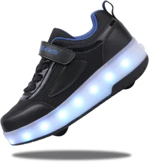 Kids Shoes with Double Wheels - Upgraded Kids Roller Shoes for Gifts, Retractable Wheels Skateboarding Shoes for Kids Sneakers Light Up Rechargeable for Birthday Party Gift