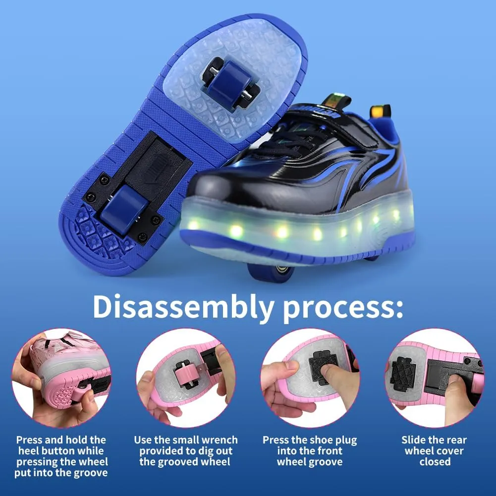 Kids Shoes with Double Wheels - Upgraded Kids Roller Shoes for Gifts, Retractable Wheels Skateboarding Shoes for Kids Sneakers Light Up Rechargeable for Birthday Party Gift
