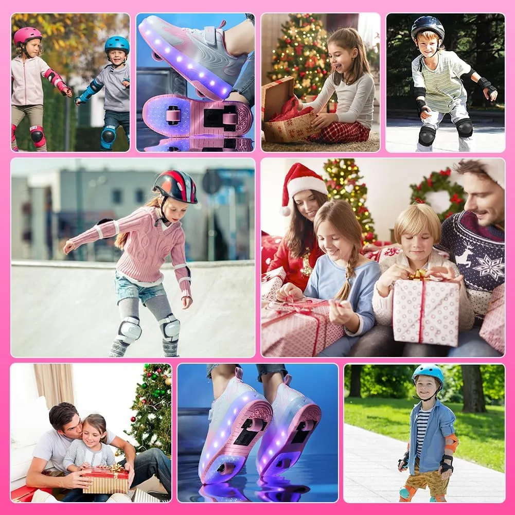 Kids Shoes with Double Wheels - Upgraded Kids Roller Shoes for Gifts, Retractable Wheels Skateboarding Shoes for Kids Sneakers Light Up Rechargeable for Birthday Party Gift