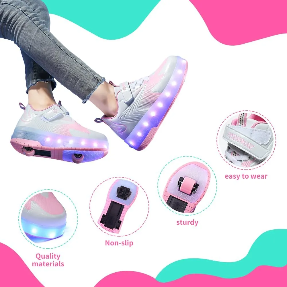 Kids Shoes with Double Wheels - Upgraded Kids Roller Shoes for Gifts, Retractable Wheels Skateboarding Shoes for Kids Sneakers Light Up Rechargeable for Birthday Party Gift