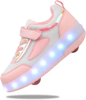 Kids Shoes with Double Wheels - Upgraded Kids Roller Shoes for Gifts, Retractable Wheels Skateboarding Shoes for Kids Sneakers Light Up Rechargeable for Birthday Party Gift