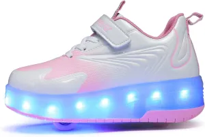 Kids Shoes with Double Wheels - Upgraded Kids Roller Shoes for Gifts, Retractable Wheels Skateboarding Shoes for Kids Sneakers Light Up Rechargeable for Birthday Party Gift