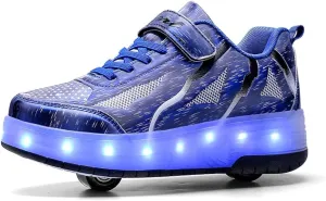 Kids Shoes with Double Wheels - Upgraded Kids Roller Shoes for Gifts, Retractable Wheels Skateboarding Shoes for Kids Sneakers Light Up Rechargeable for Birthday Party Gift