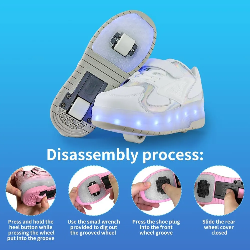 Kids Shoes with Double Wheels - Upgraded Kids Roller Shoes for Gifts, Retractable Wheels Skateboarding Shoes for Kids Sneakers Light Up Rechargeable for Birthday Party Gift