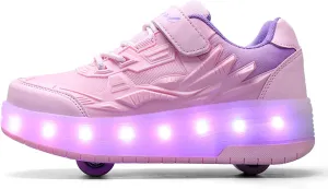 Kids Shoes with Double Wheels - Upgraded Kids Roller Shoes for Gifts, Retractable Wheels Skateboarding Shoes for Kids Sneakers Light Up Rechargeable for Birthday Party Gift
