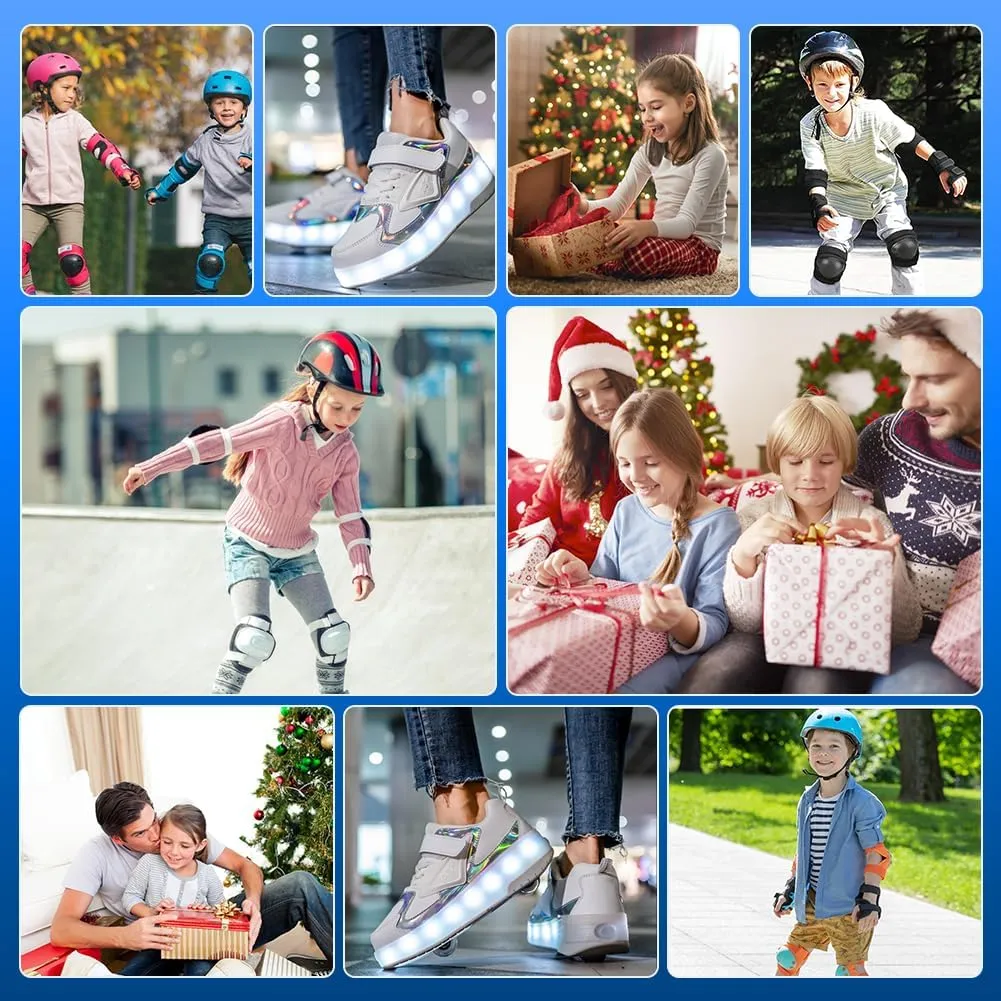 Kids Shoes with Double Wheels - Upgraded Kids Roller Shoes for Gifts, Retractable Wheels Skateboarding Shoes for Kids Sneakers Light Up Rechargeable for Birthday Party Gift